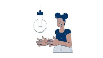 Clap to activate smart light bulb hand drawn whiteboard animation. Gesture-based IoT control. Black woman with sound-responsive lightbulb animated doodle handdrawn concept pencil drawing 4K video
