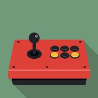Retro arcade joystick controller with buttons in red and yellow on green background illustration vector
