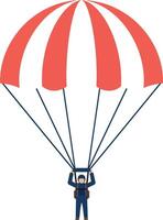 Parachute skydiver with red and white canopy illustration in flat style vector