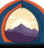 Mountain landscape view from tent window with sunrise natural scenery illustration vector