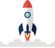 Rocket launching with red nose cone and blue fins illustration design vector