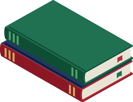 Stack of green and red hardcover books in illustration style with simple design vector