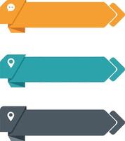 Colored arrow banners with chat and location icons for web navigation and interface design vector