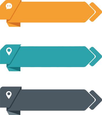 Colored arrow banners with chat and location icons for web navigation and interface design