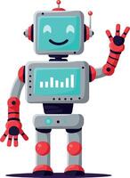 Friendly smiling robot with red and gray colors waving hand illustration vector