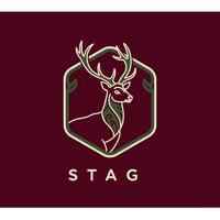 Stag logo design with antlers and shield emblem in brown and green colors illustration vector