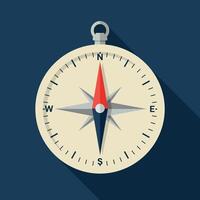 Compass navigation tool with red and black needle on dark blue background illustration vector