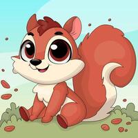 Cute cartoon squirrel with a fluffy tail vector