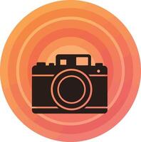 Vintage camera icon with orange circular background illustration design vector