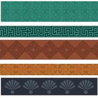 Decorative ornamental borders with geometric and floral patterns in earthy and teal colors illustration vector