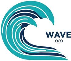 Wave logo design with dynamic blue and teal ocean wave illustration for branding vector