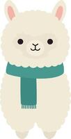 Cute fluffy alpaca with teal scarf illustration in simple style vector