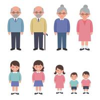 Multigeneration family members including elderly and children in casual clothing illustration vector