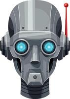 Futuristic robot head with glowing blue eyes and red antenna illustration vector