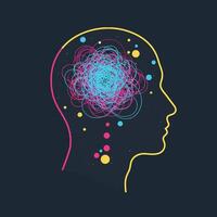 Human Head Outline with Abstract Colorful Brain Swirls and Dots Illustration vector