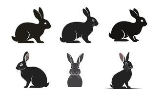 Set of black rabbits on white background vector