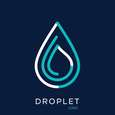 Droplet water logo design with blue and white color scheme for branding and identity purposes