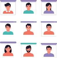 Diverse group of people in call windows remote communication illustration vector