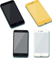 Smartphones with black white and yellow cases in realistic illustration flat design vector