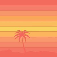 Palm tree silhouette at tropical sunset with orange and yellow gradient background illustration vector