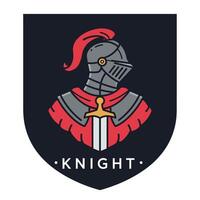 Knight Helmet and Sword Logo Design with Red and Gray Colors Illustration vector