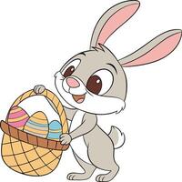 Easter bunny with basket of easter eggs vector