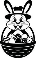 Easter bunny in basket with eggs vector