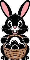 Easter bunny with basket of eggs vector