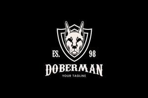 Modern Doberman emblem for strong, professional, and protective identity design. vector