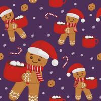 pattern with gingerbread, cocoa and skates vector