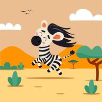Flat Zebra Character Safari Design vector