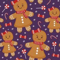 Seamless winter pattern with gingerbread, cocoa and skates vector