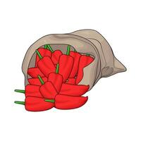 fresh red chilies in sacks vector