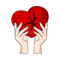 hands with a broken heart illustration vector