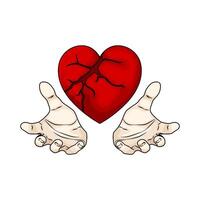 hands with a broken hearts illustration vector