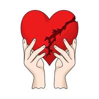 hands holding a broken heart vector