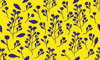 Seamless pattern of blue plants on a yellow background vector