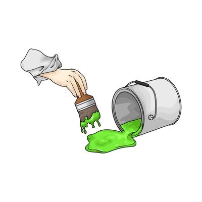 green paint bucket with paintbrush illustration