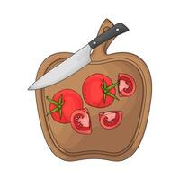 a chopping board used as a base for cutting tomatoes vector