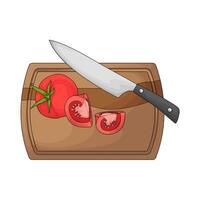 illustration of a chopping board used as a base for cutting tomatoes vector