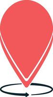 Red destination or location pin icon with 3D effect and navigation ring, final waypoint symbol vector