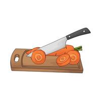 a chopping board used as a base for cutting carrot vector