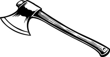 Minimalistic black silhouette of an axe with a wooden handle on transparent background. Perfect for lumberjack, camping, woodworking, and survival themes. vector