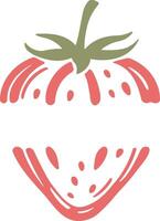 Simple minimalist illustration of a half-sliced strawberry or wild strawberry with free space for text. Suitable for food design, packaging, labels, summer themes. vector