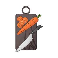 a chopping board used as a base for cutting carrot illustration vector