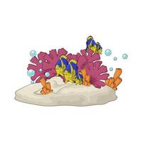 fish surrounding seaweed with coral vector