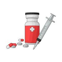 illustration of pill bottle with syringe vector