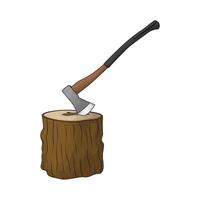 illustration of wood trunk with axe vector