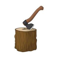 wood trunk with axe vector