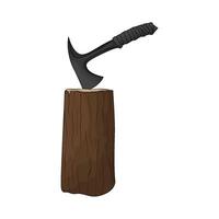tree trunk with axe illustration vector